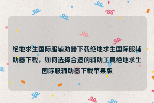 绝地求生国际服辅助器下载绝地求生国际服辅助器下载，如何选择合适的辅助工具绝地求生国际服辅助器下载苹果版