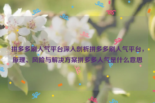 拼多多刷人气平台深入剖析拼多多刷人气平台，原理、风险与解决方案拼多多人气是什么意思