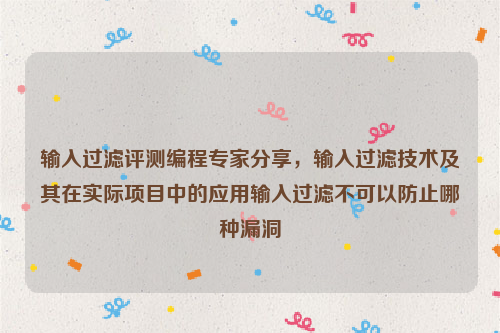 输入过滤评测编程专家分享，输入过滤技术及其在实际项目中的应用输入过滤不可以防止哪种漏洞