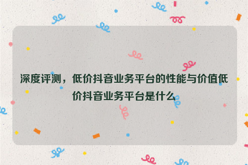 深度评测，低价抖音业务平台的性能与价值低价抖音业务平台是什么