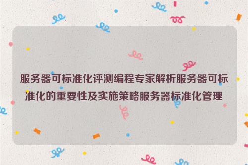 服务器可标准化评测编程专家解析服务器可标准化的重要性及实施策略服务器标准化管理