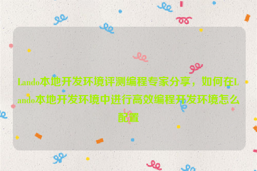 Lando本地开发环境评测编程专家分享，如何在Lando本地开发环境中进行高效编程开发环境怎么配置